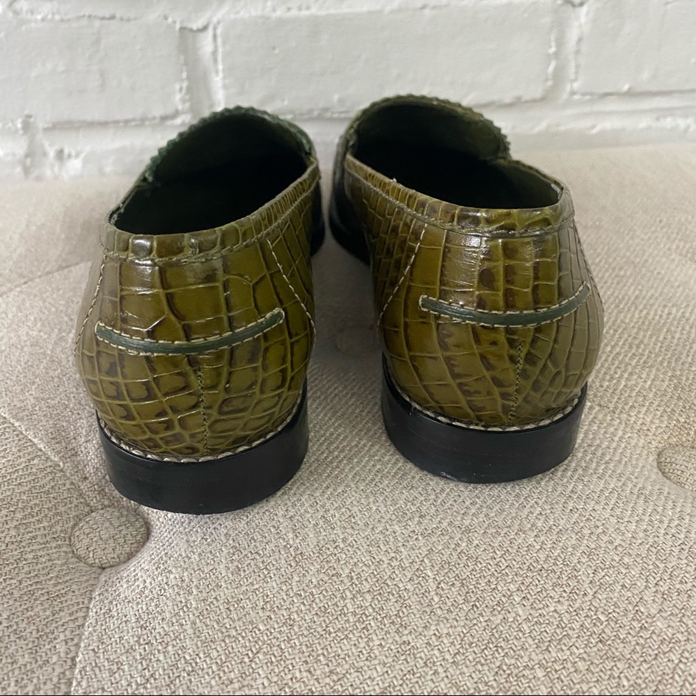 Franco Sarto Green Croc Leather Slip On Loafers - Picture 3 of 10
